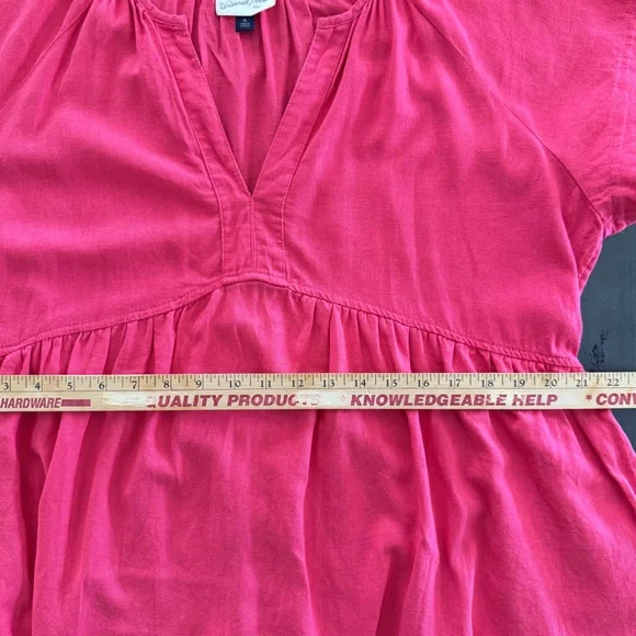 Universal Thread Pink Linen Flowy Short Sleeve A-Line Short Dress V-Neck Pocket - Picture 6 of 12